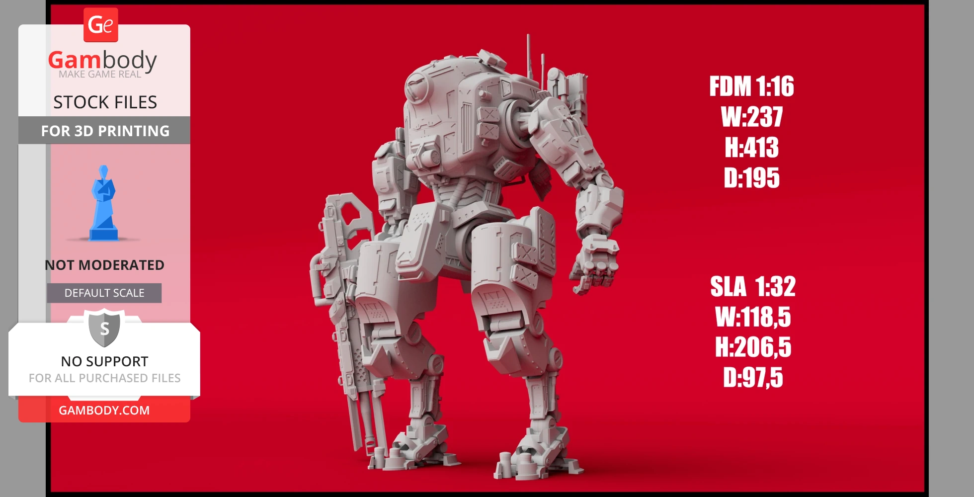 A detailed 3D model of a mech suit from Titanfall 2, ready for 3D printing, displayed on a red background.