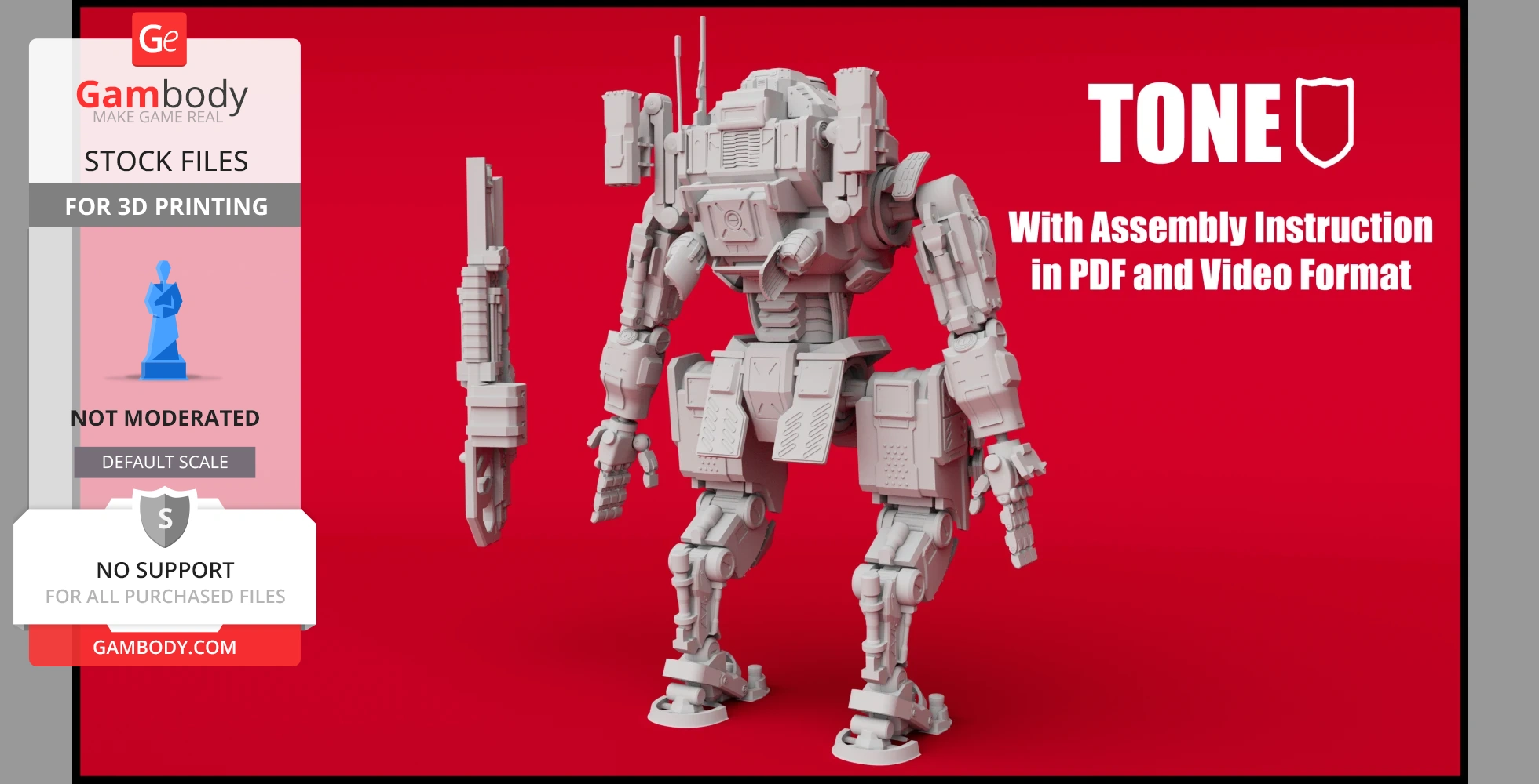 A detailed 3D model of a robot from 'Titanfall 2' on a red background with assembly instructions.