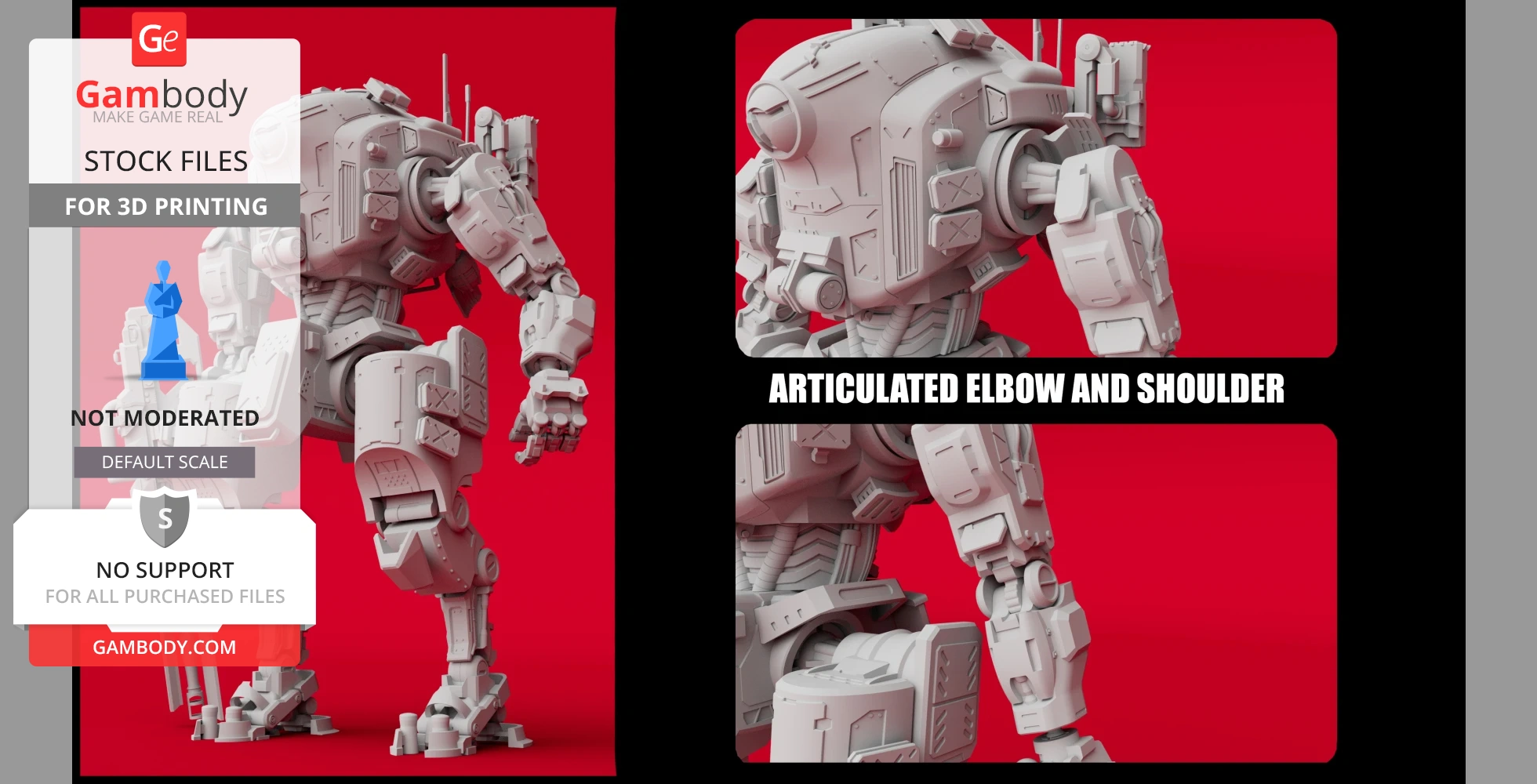 3D model of a mech from Titanfall 2, with articulated joints, set on a red background.