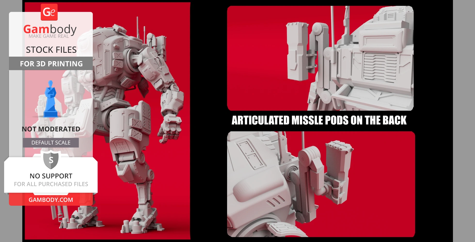 A detailed 3D model of a Titanfall 2 mech with articulated missile pods, ready for 3D printing.