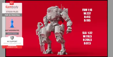 A detailed 3D model of a mech suit from Titanfall 2, ready for 3D printing, displayed on a red background.