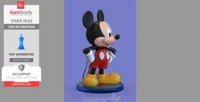 3D model of a classic cartoon mouse character with red shorts and yellow shoes on a circular base.