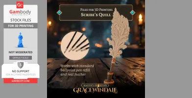 Elaborate quill design for 3D printing, compatible with ballpoint pen refills and real feather.