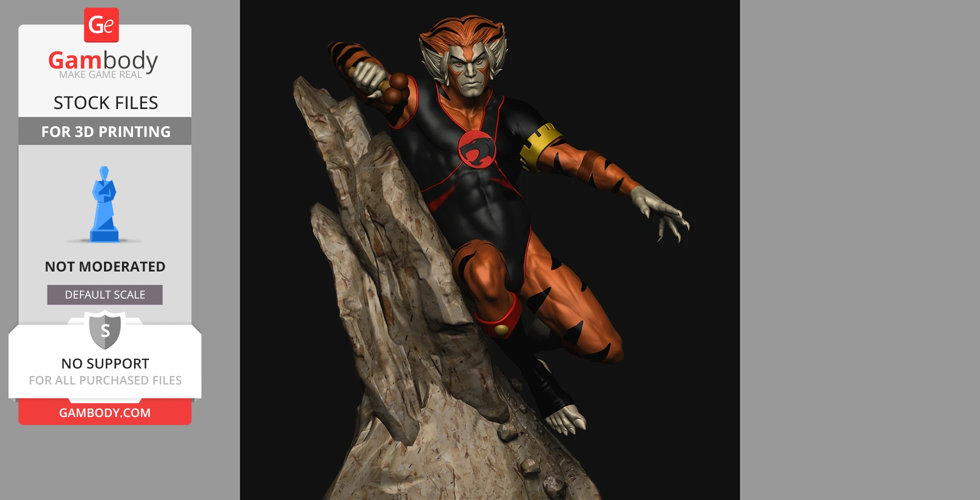 Heroic figure in red and black suit, posed dynamically by rocky terrain.