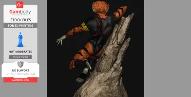 A figure in a red and black suit is climbing a rocky surface, showcasing dynamic motion.