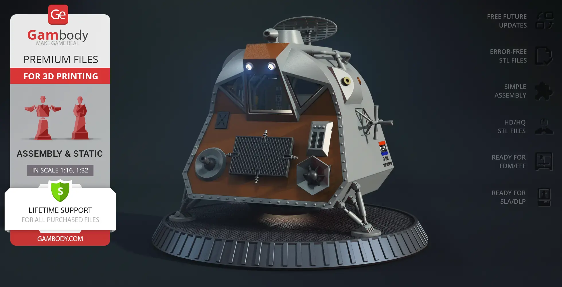 A detailed 3D model of a space pod for 3D printing, featuring advanced surface textures.