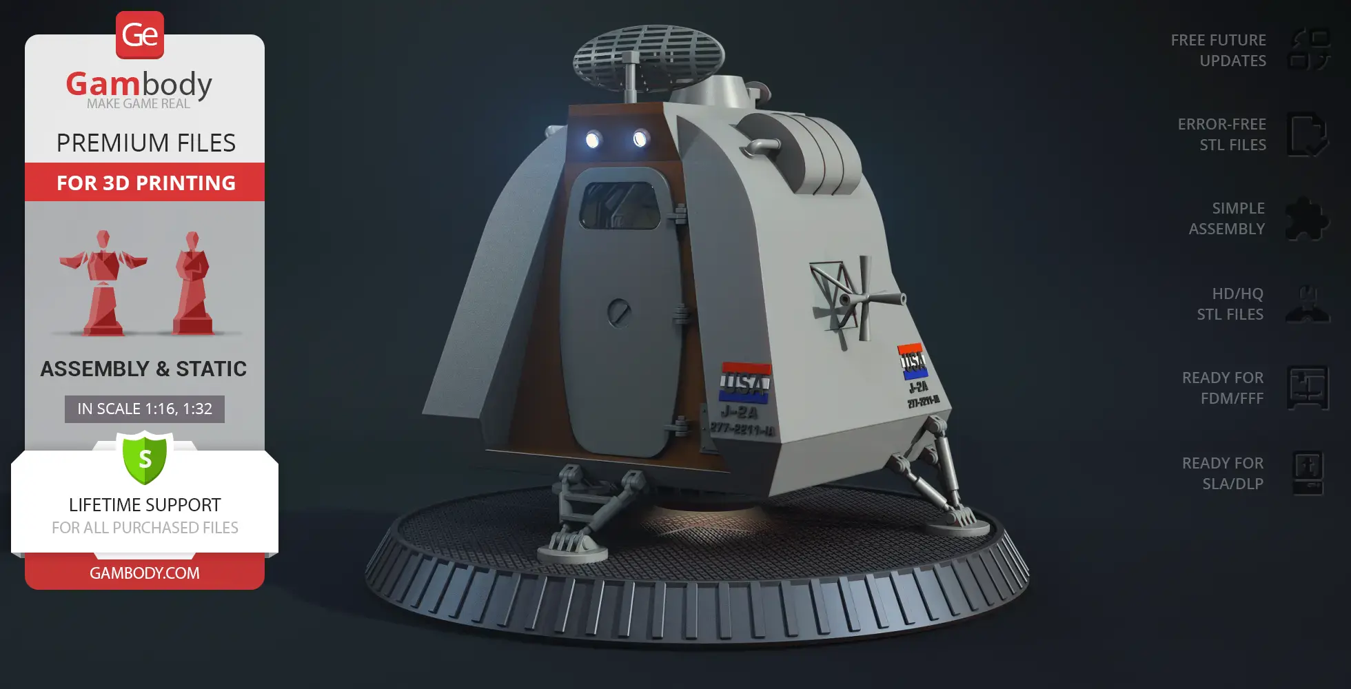 Futuristic space pod model on a platform, designed for 3D printing.