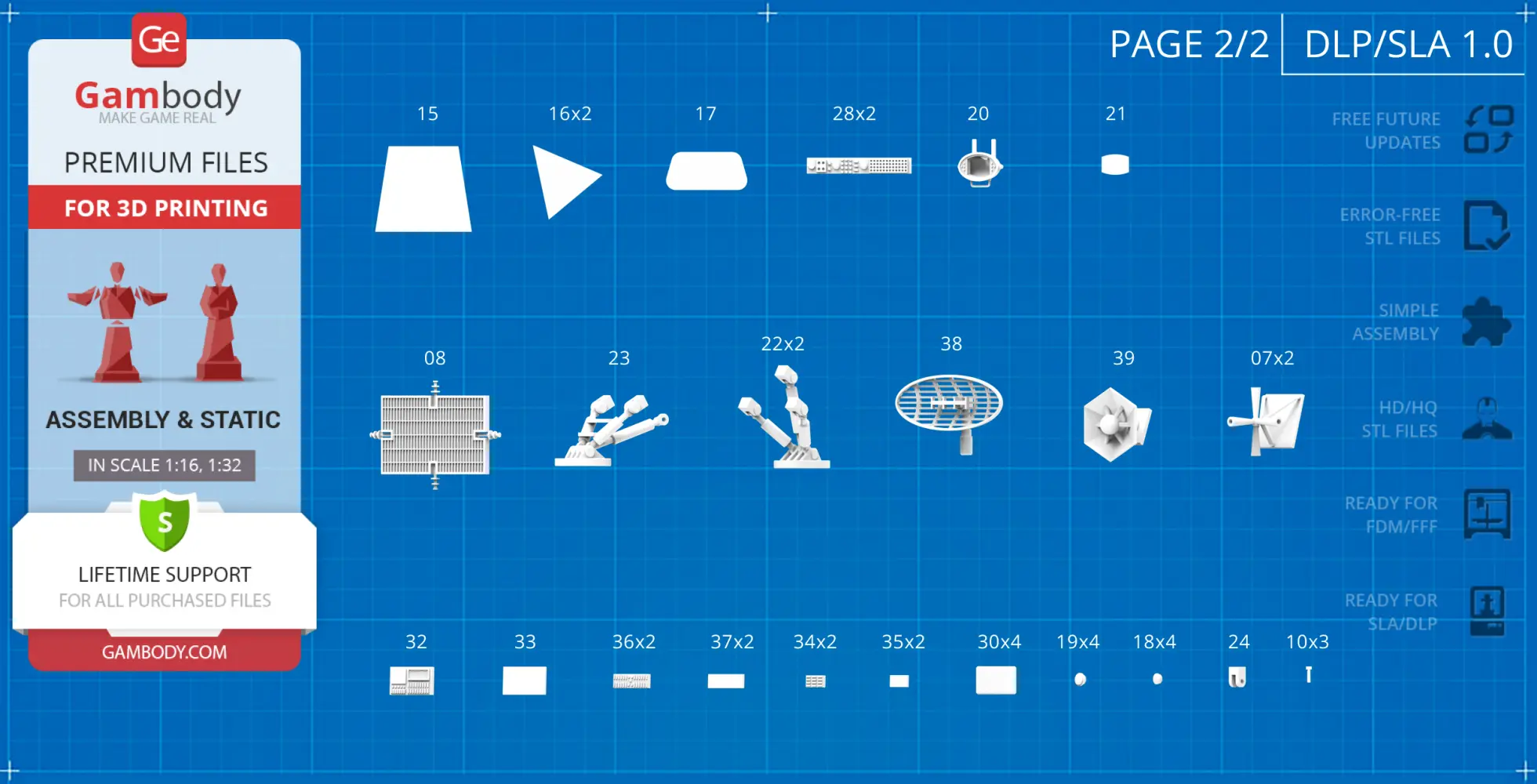 3D model blueprint of Space Pod components for 3D printing, featuring labeled parts and assembly instructions.