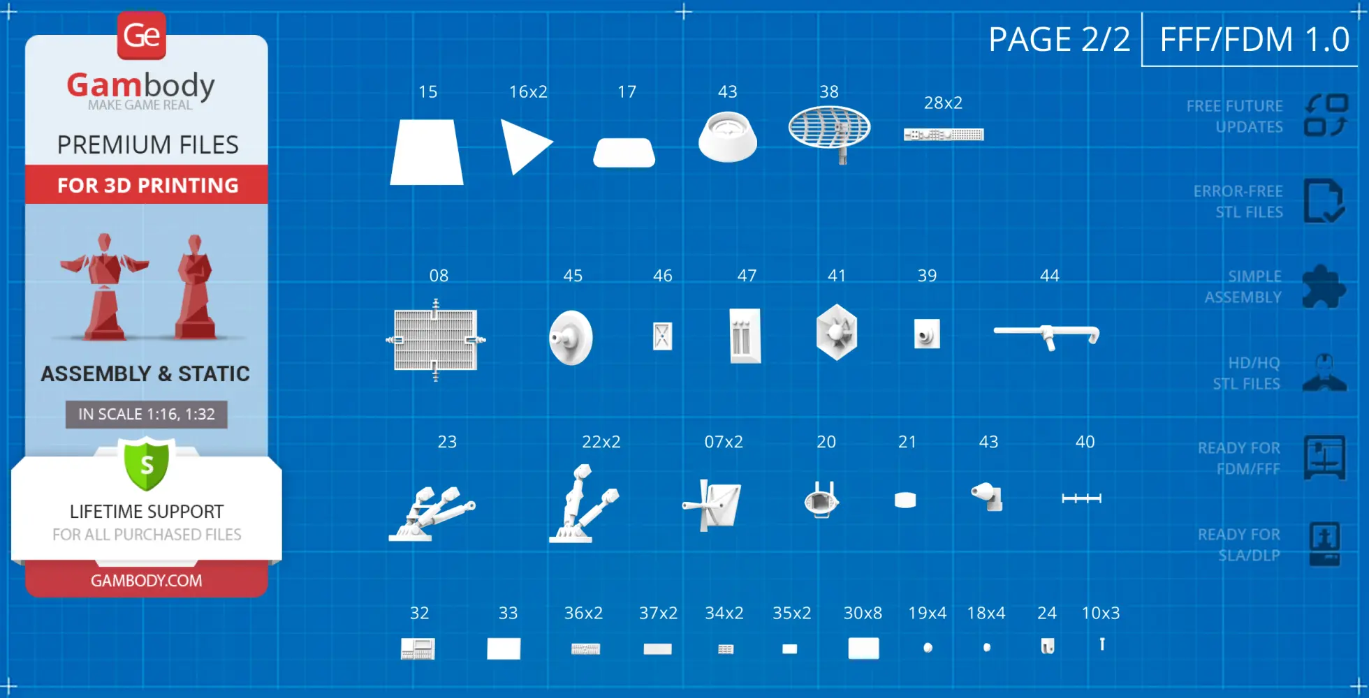 Blueprint with various labeled 3D model parts for printing the Space Pod from 'Lost in Space.'