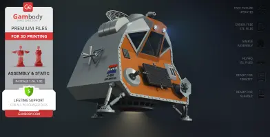 Futuristic space pod model with USA insignia, designed for 3D printing.