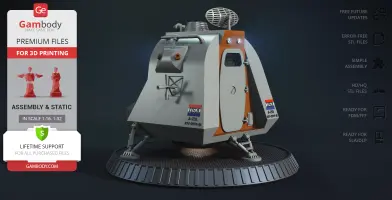 Futuristic space pod model on a circular base, designed for 3D printing, with detailed exterior features.
