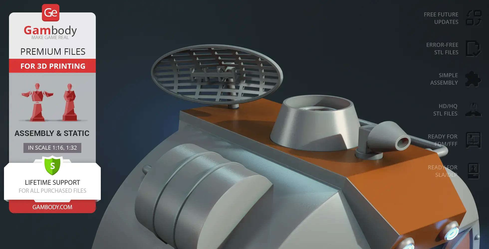 3D model of a space pod with antenna, vents, and futuristic details, designed for 3D printing by Gambody.