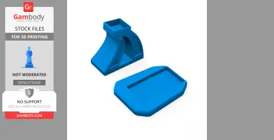 Blue LEGO display brick stand with a curved base and a rectangular platform for 3D printing.