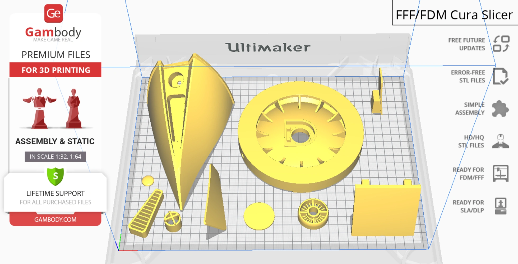 3D model parts for a Flying Submarine, displayed in a 3D printing software setup.