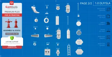 Components layout for a sci-fi Flying Sub 3D model on a blueprint-style background.