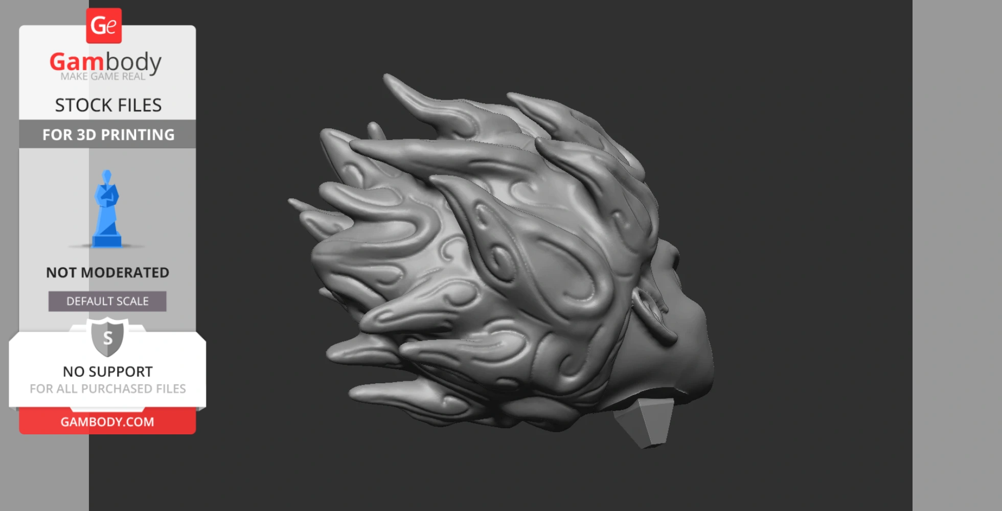 3D model of a stylized, spiky-haired character head, designed for 3D printing.