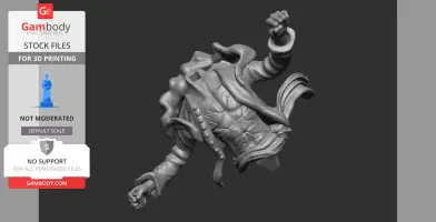 A detailed 3D model of a dramatic, dynamic upper torso with a flowing coat and clenched fists.