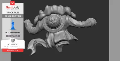 A 3D model of a dynamic, flowing figure with outstretched arms and detailed clothing folds.