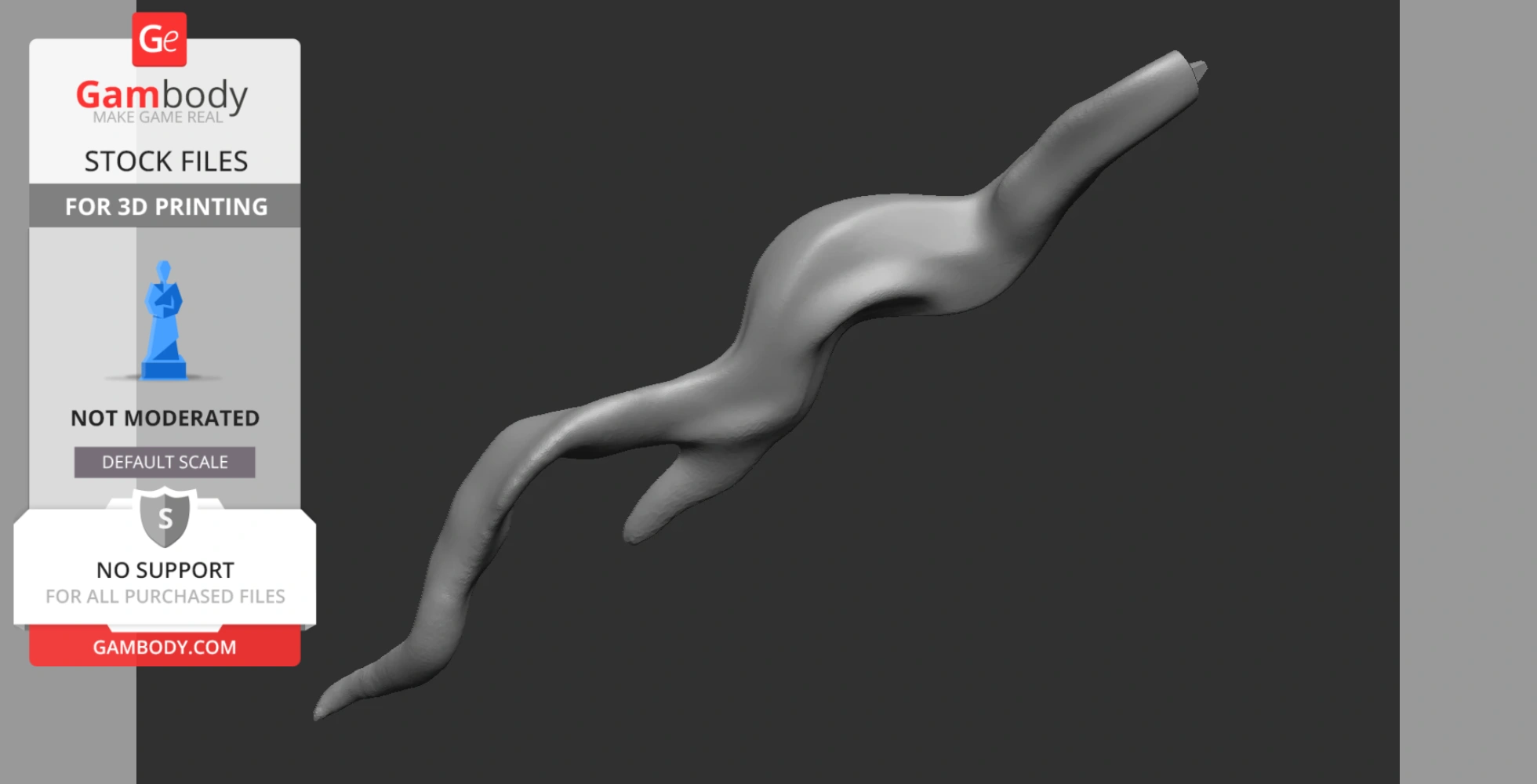 A wavy, elongated 3D object with smooth contours, suitable for 3D printing.