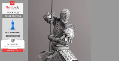 A detailed 3D model of a medieval knight, wielding a sword with elaborate armor.