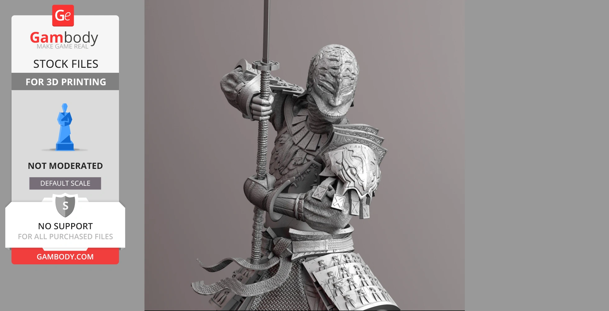 A detailed 3D model of a medieval knight, wielding a sword with elaborate armor.