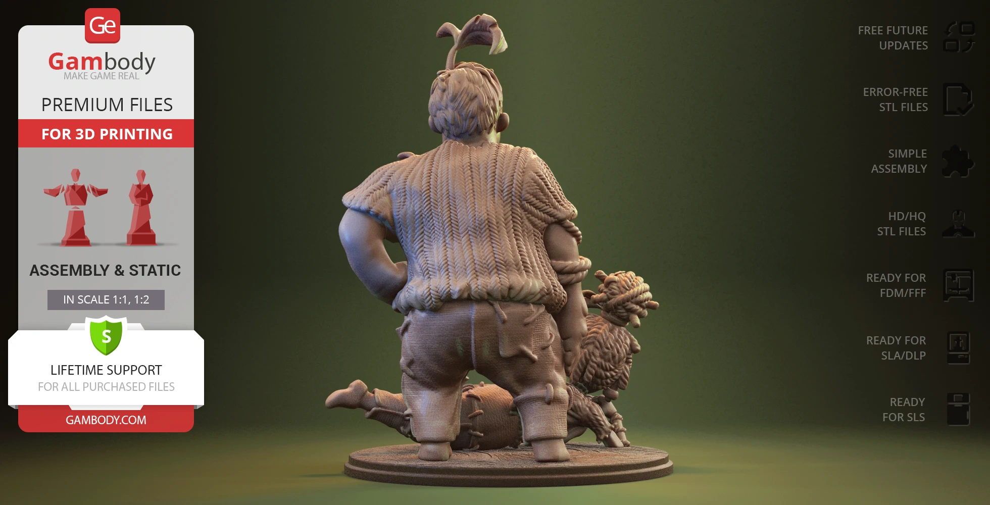 Two cartoonish characters in detailed attire, on a round diorama base.