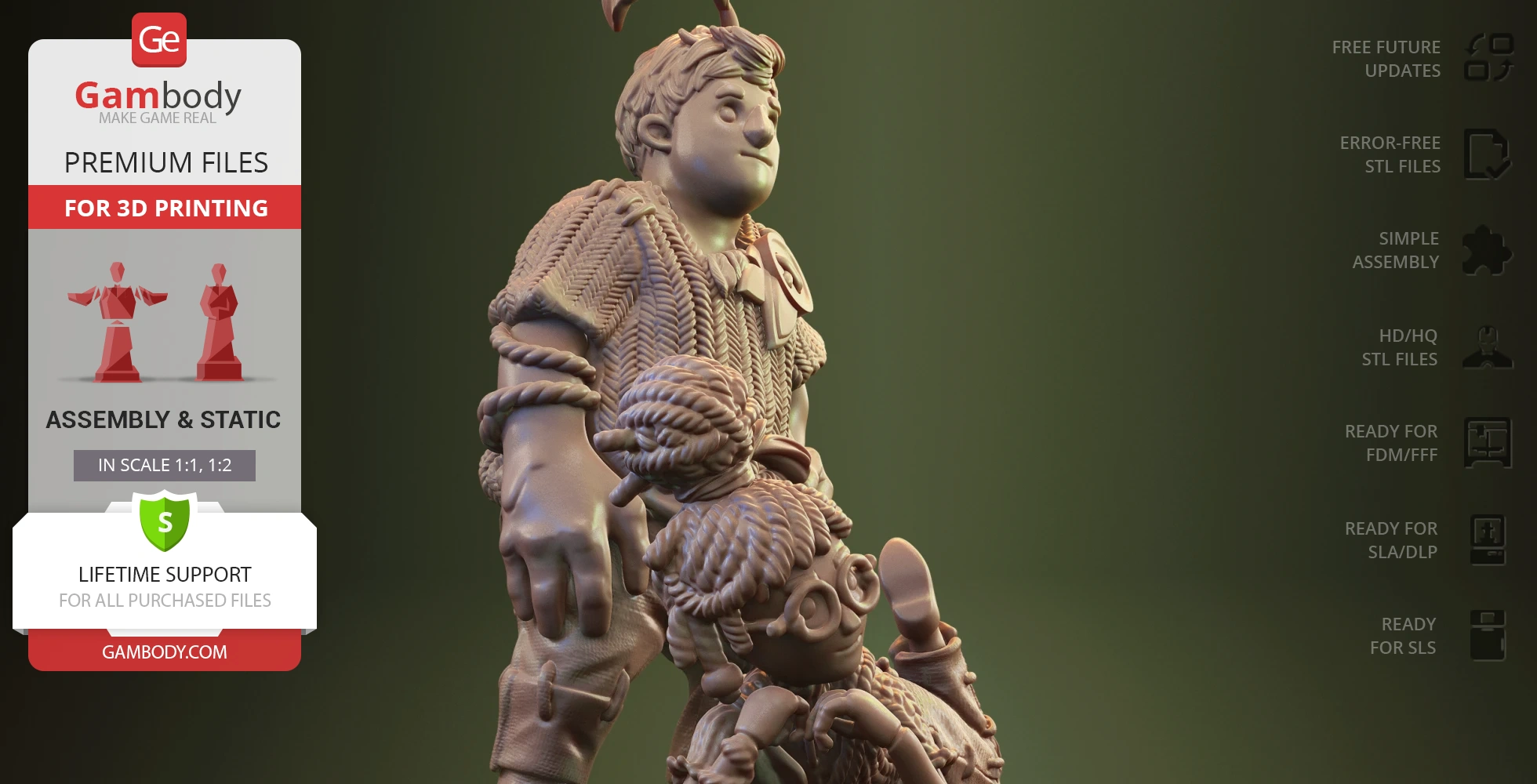 3D model of two cartoon characters, Cody and May, in a playful pose with intricate knitted clothing details.