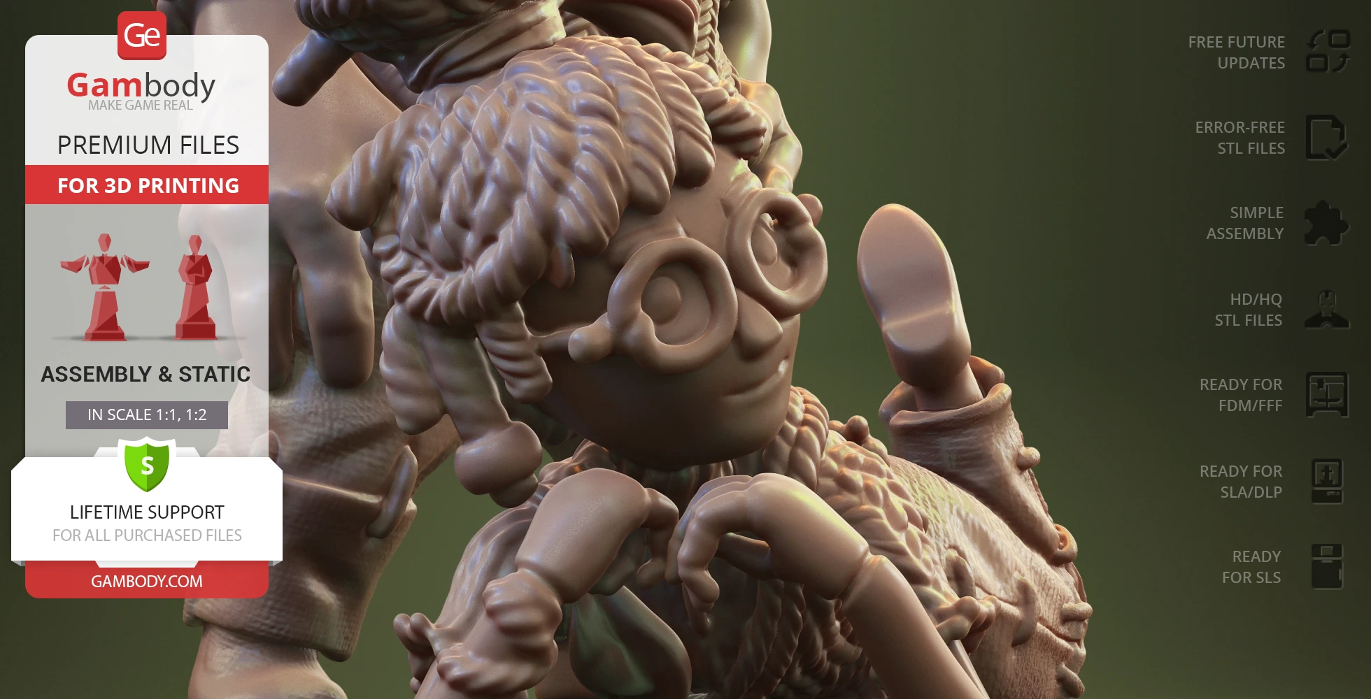 3D model of Cody and May from a video game, featuring detailed hair and glasses, ready for 3D printing.