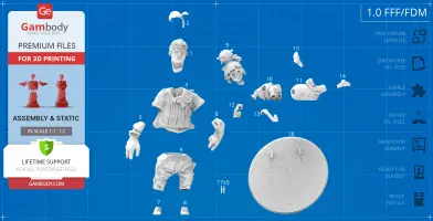 3D model assembly parts of Cody and May from a video game, displayed on a blueprint background.