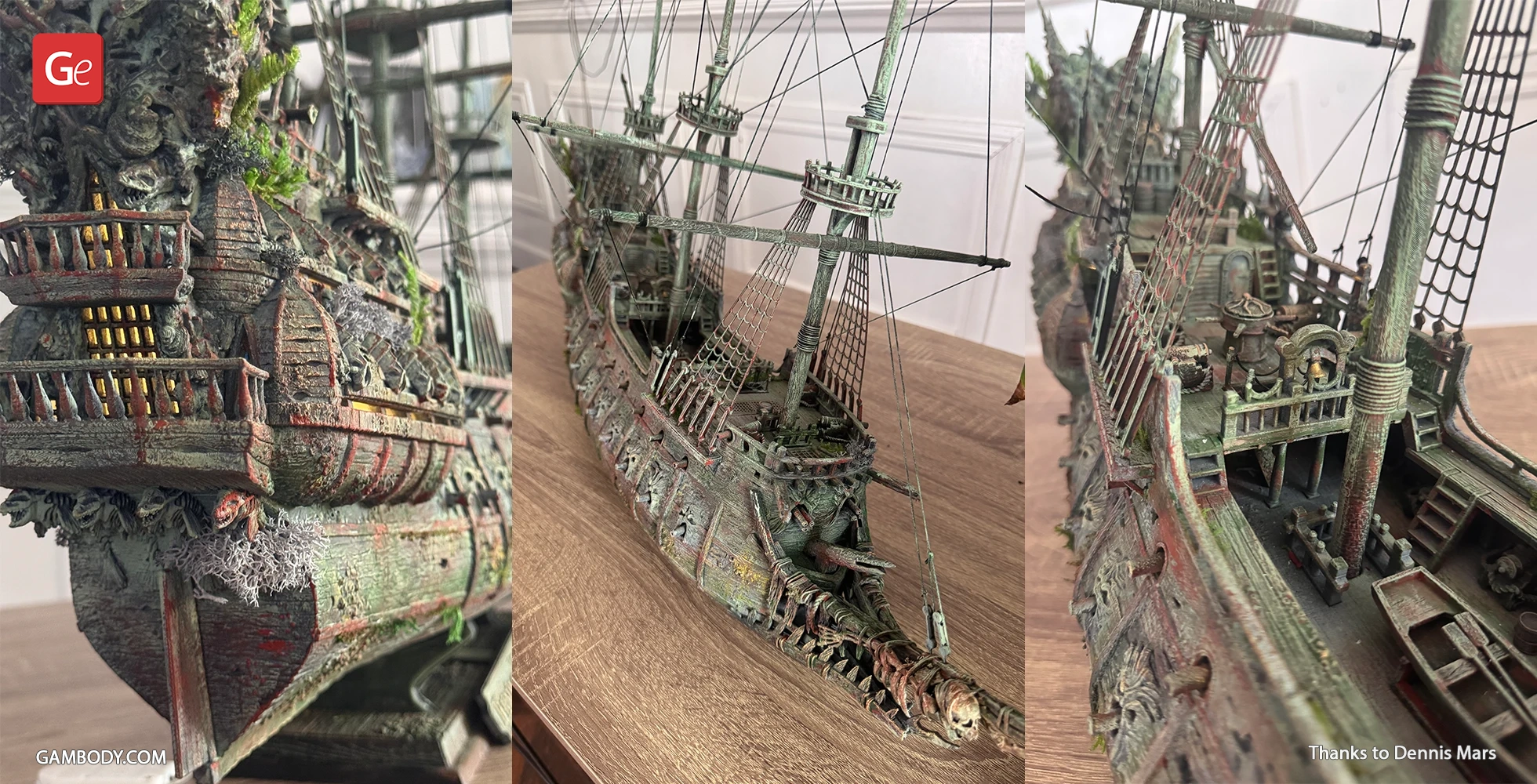 Highly detailed 3D model of the Flying Dutchman ship, with aged wood and intricate rigging.
