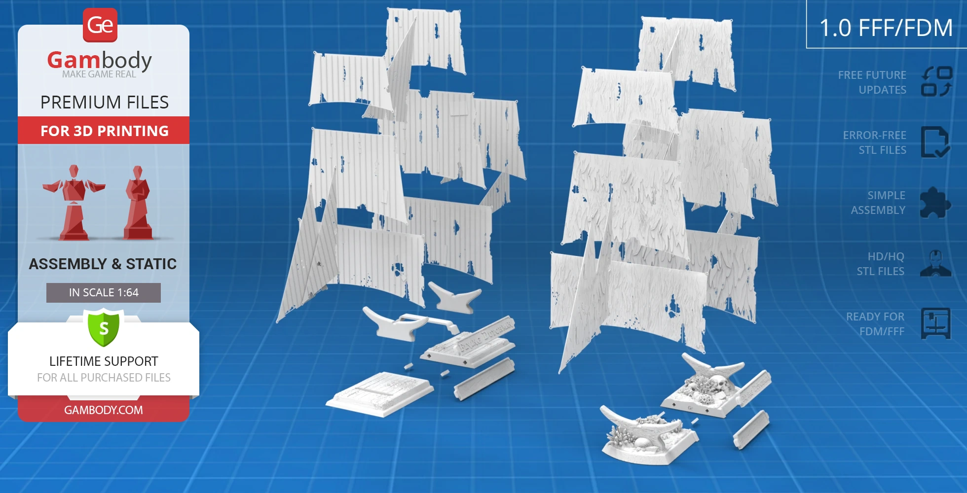 3D model parts for Flying Dutchman ship sails and display on a blueprint background.