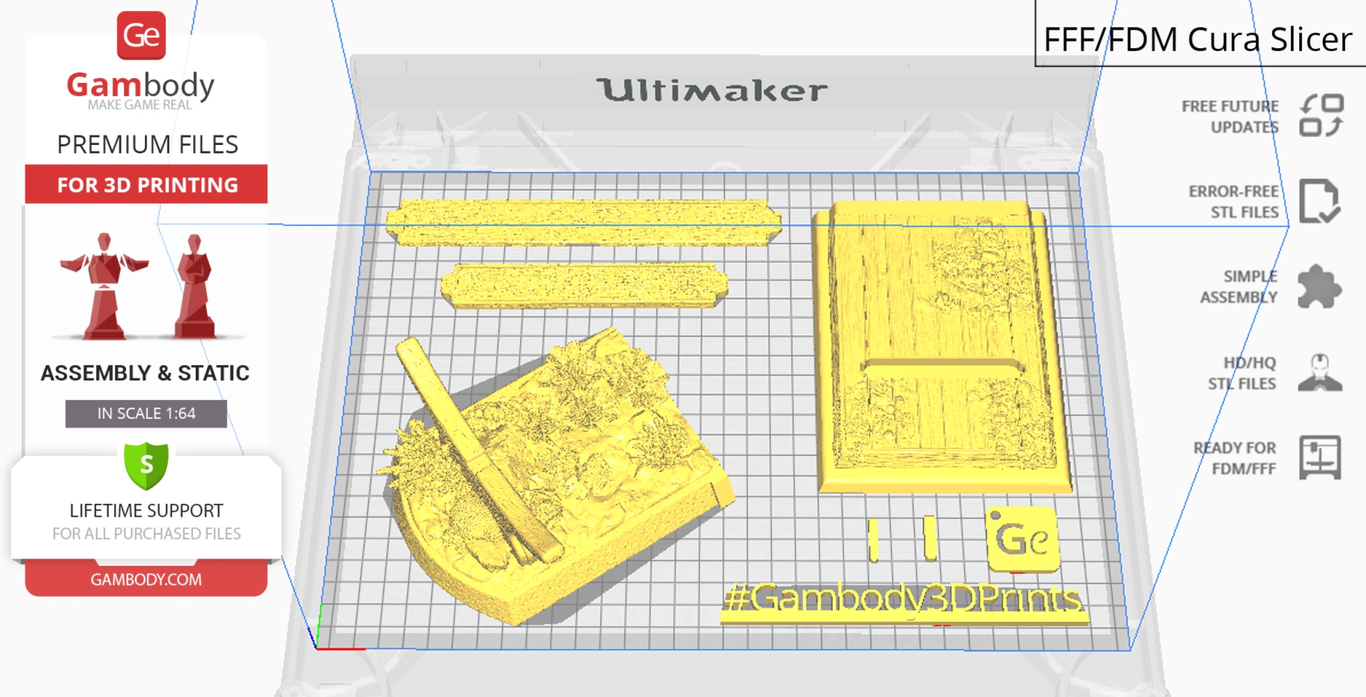 Flying Dutchman Add-On: 3D model parts of sails and base displayed on a grid, labeled by Gambody.
