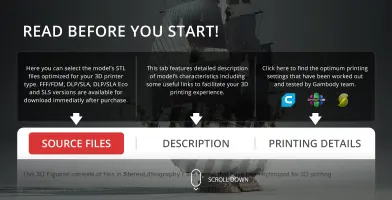Menu for Flying Dutchman 3D model source files, description, and printing details.