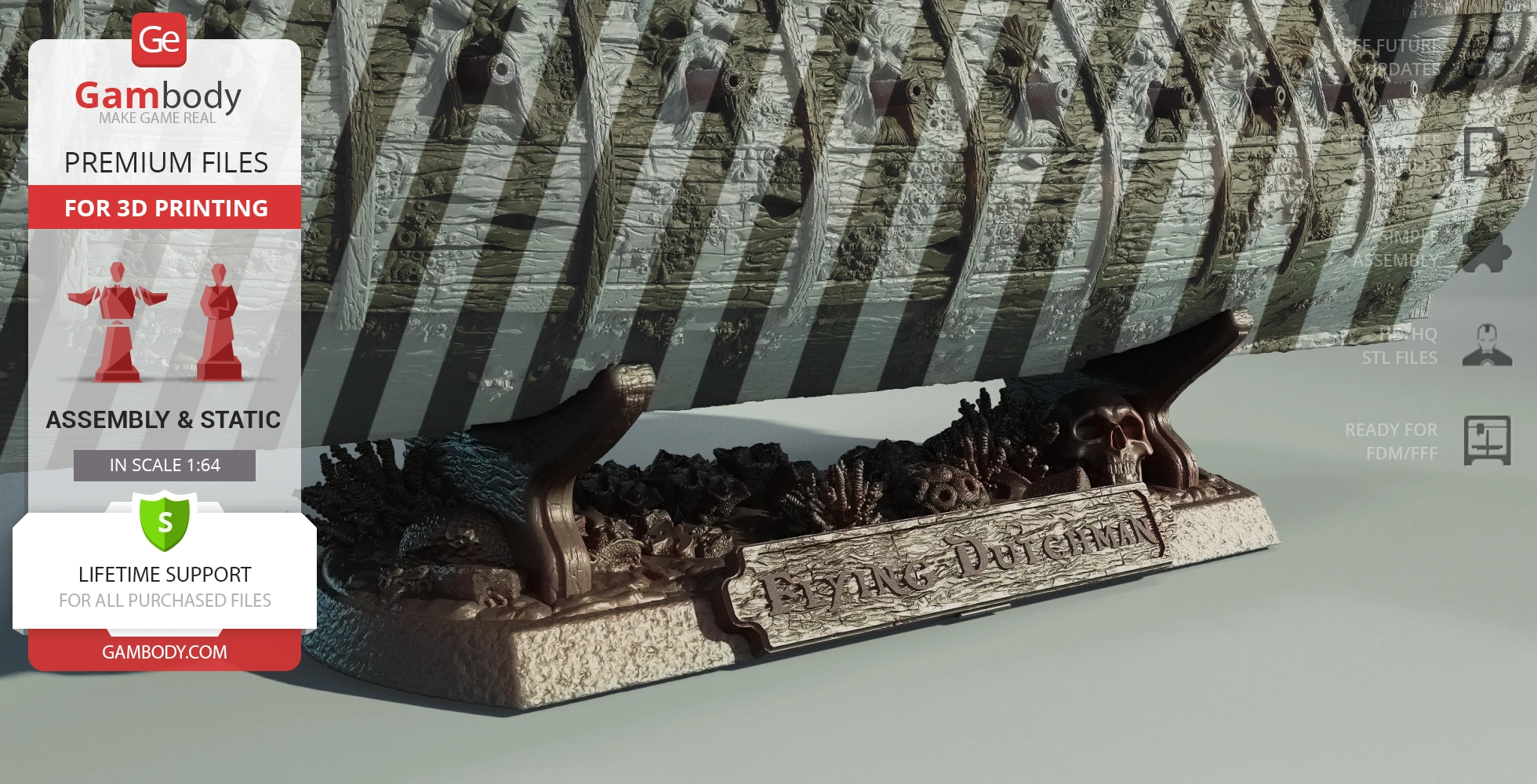 3D model display base for the Flying Dutchman, featuring detailed textures and skeletal decor.