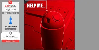 Red 3D rendering of a mechanical component with a speech bubble saying 'HELP ME...' above it.