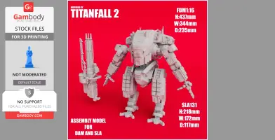 Articulated mech model inspired by Titanfall 2, with detailed limbs and weapon for 3D printing.
