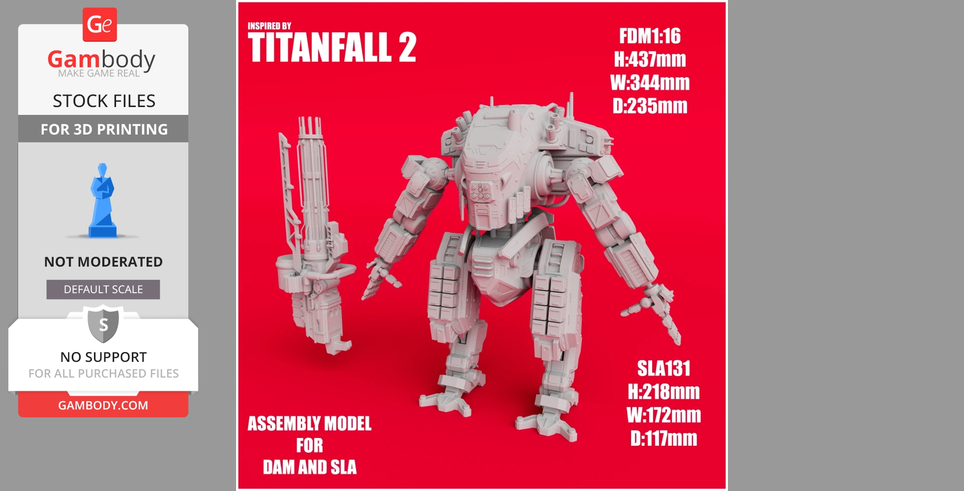 Articulated mech model inspired by Titanfall 2, with detailed limbs and weapon for 3D printing.
