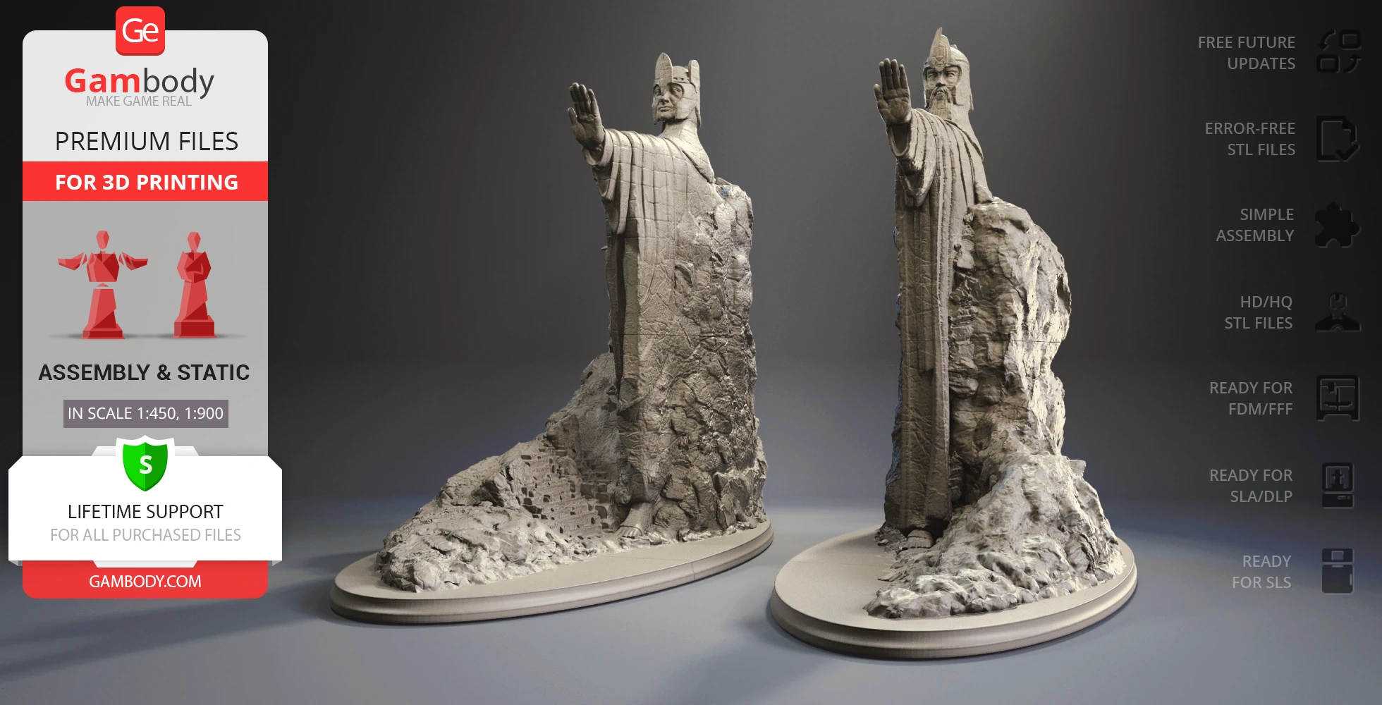 Stone statues with raised arms from LOTR, detailed 3D models for printing.