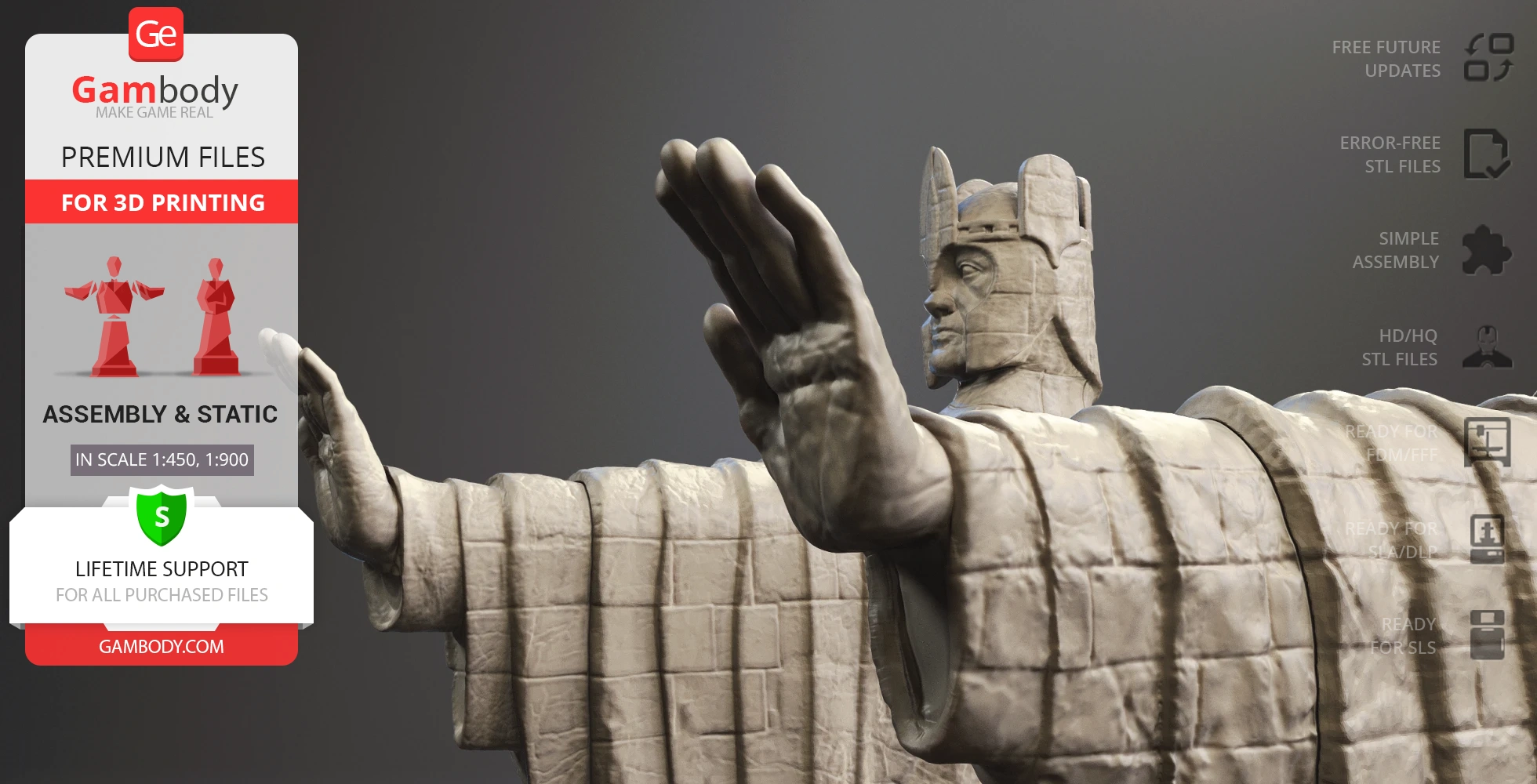 Stone-like statue from LOTR with arm extended, available for 3D printing via Gambody.