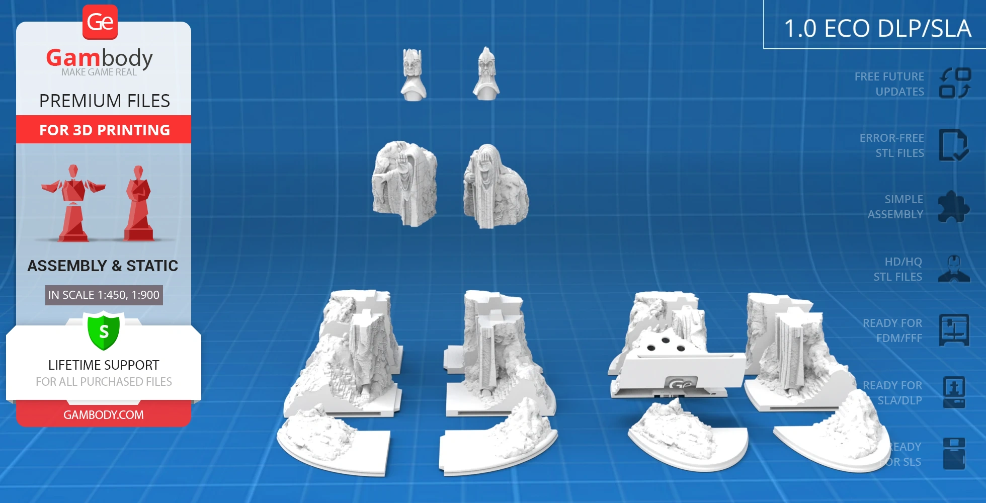 3D printed parts of Argonath statues from LOTR, displayed and organized for assembly.