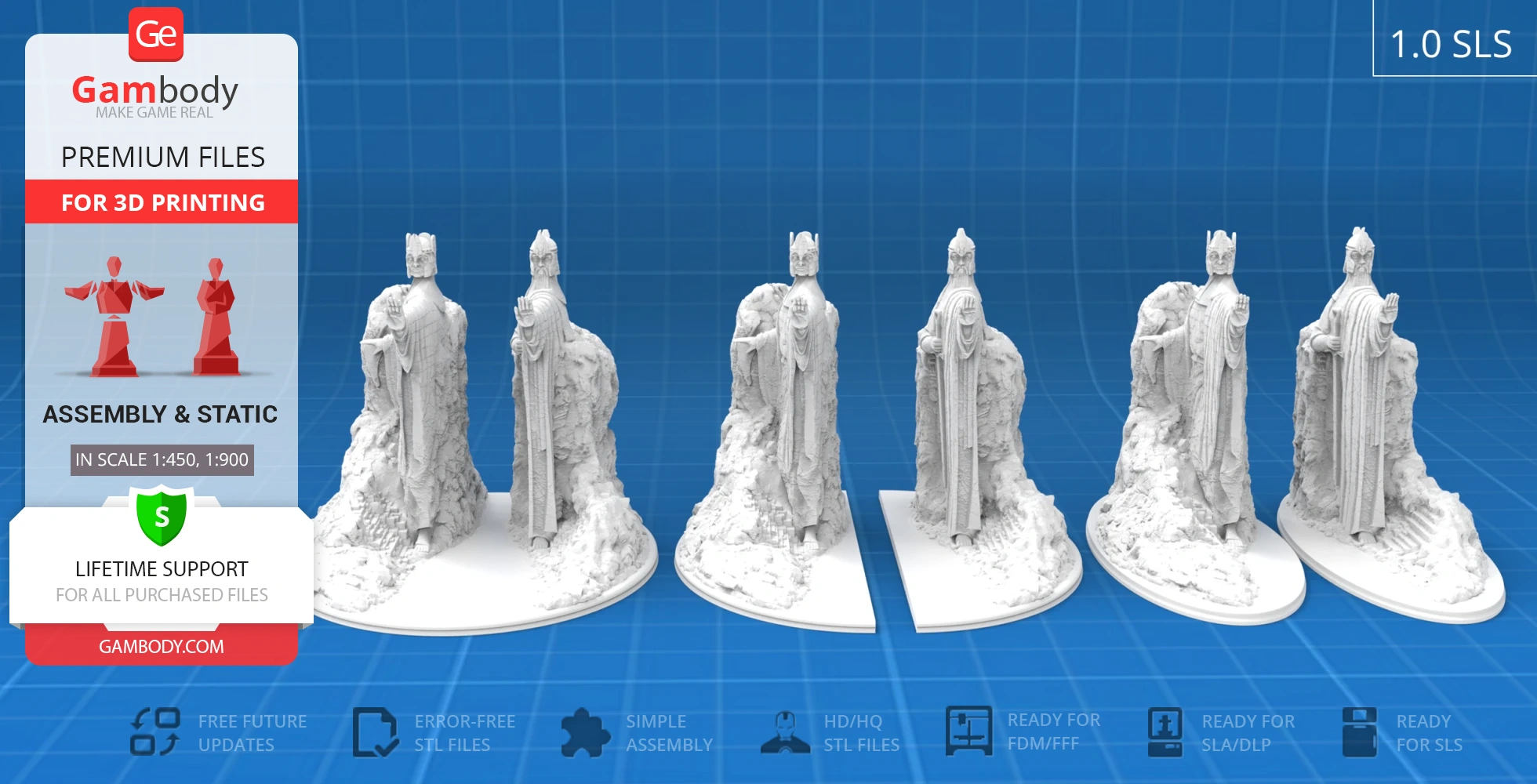 Detailed 3D printed Argonath statues from LOTR, showing two robed figures with outstretched hands.