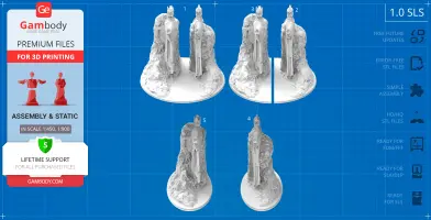 3D models of LOTR Argonath statues, detailed and set on a circular base for printing.