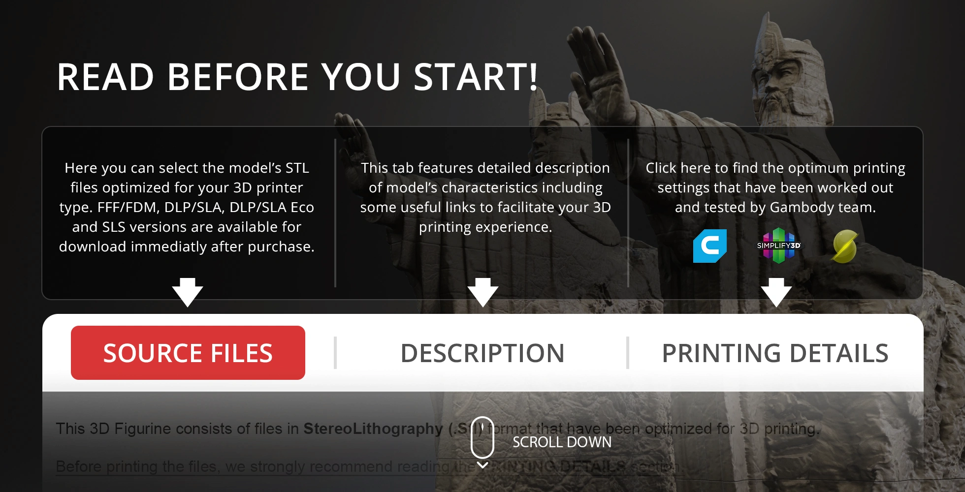 The image shows instructions for 3D printing Argonath models from LOTR with links and icons.