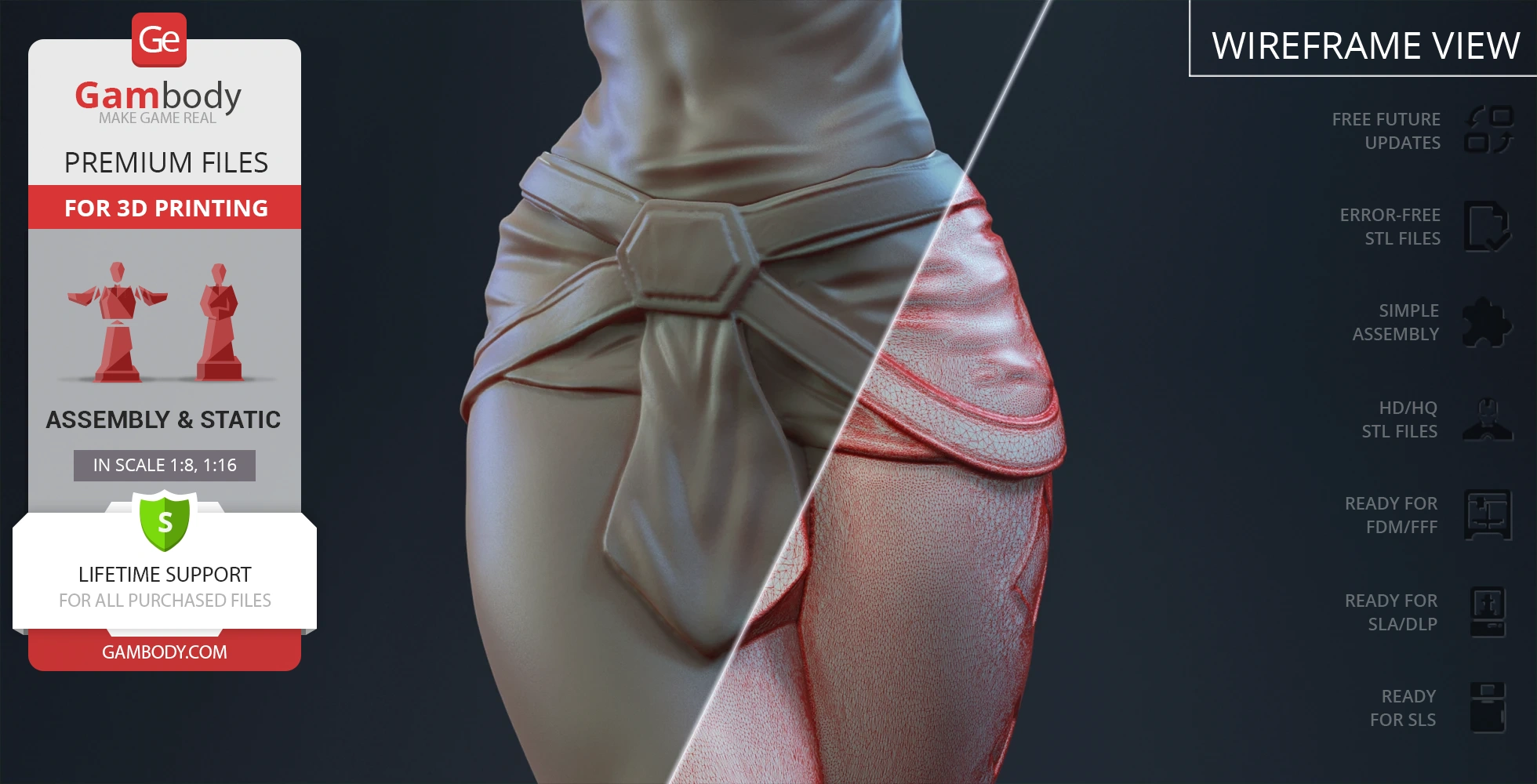 Ahsoka Tano 3D model detail, featuring her skirt and belt, shown with part of the wireframe view.