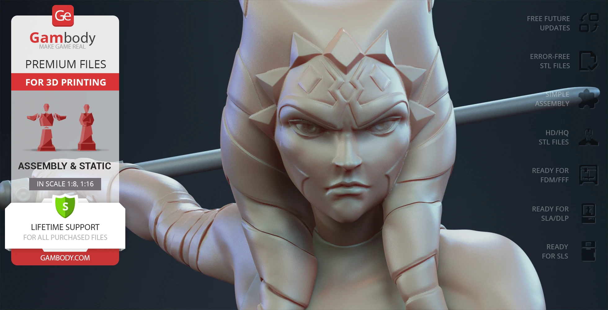 3D model of Ahsoka Tano from Star Wars: The Clone Wars, featuring detailed head-tails and expression.