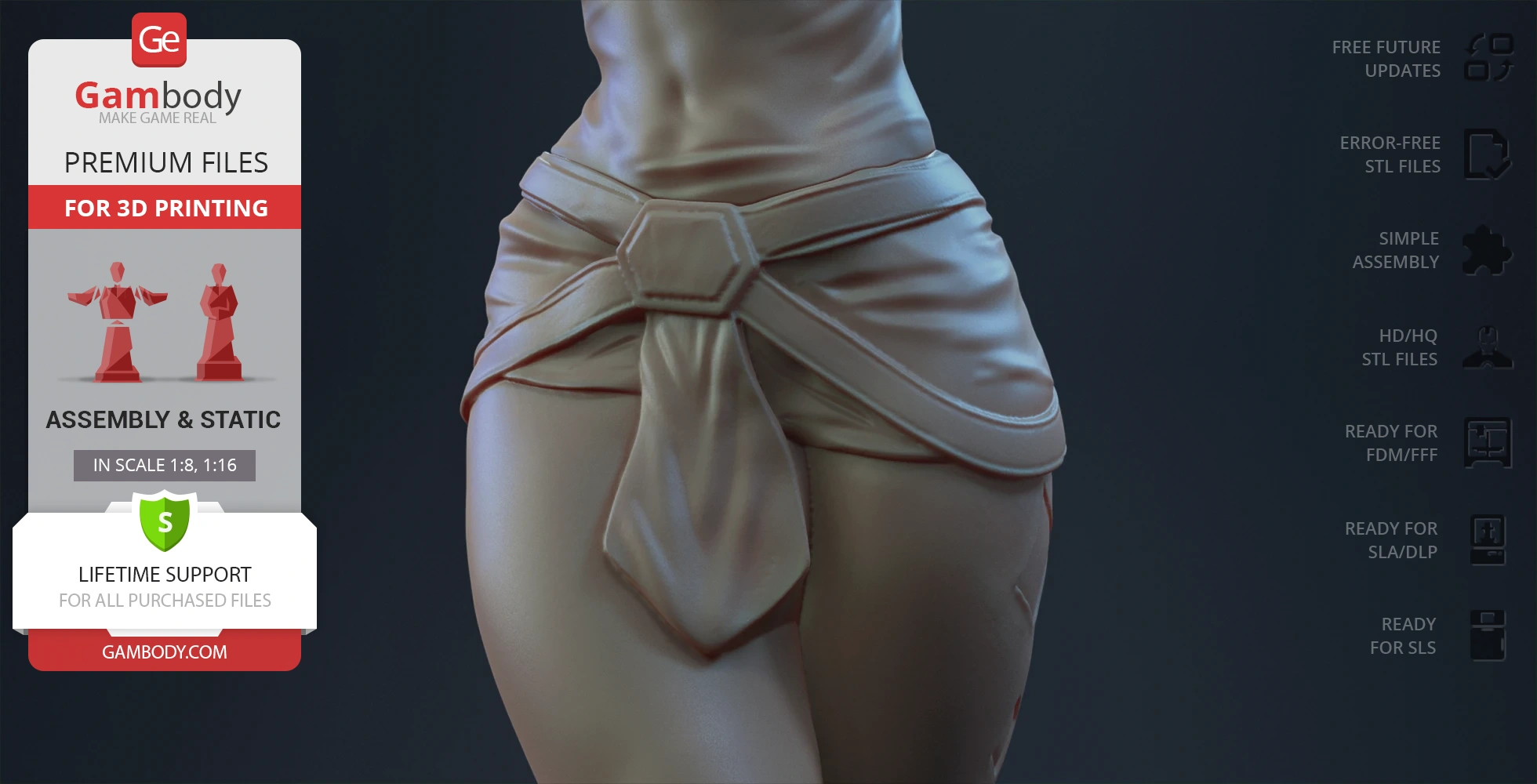 A detailed 3D model of Ahsoka Tano's lower torso and sash from Star Wars, designed for 3D printing.