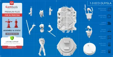 3D model parts for assembling Ahsoka Tano from Clone Wars, displayed on a blueprint background.
