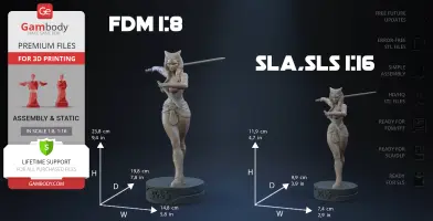 3D printed Ahsoka Tano figurine from Clone Wars, shown in two scales: 1:8 and 1:16.