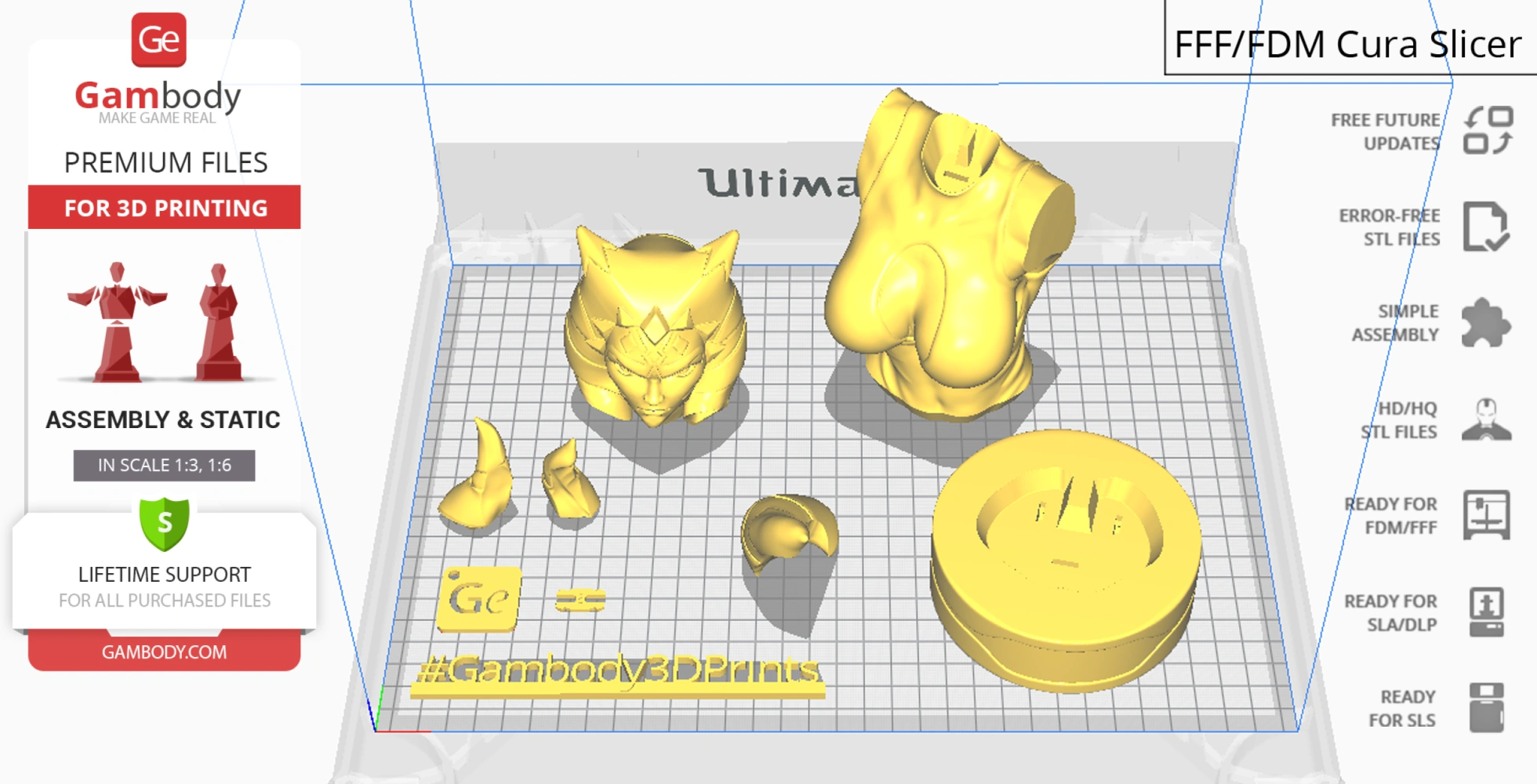 3D-printed parts of a Star Wars character bust laid out for assembly.