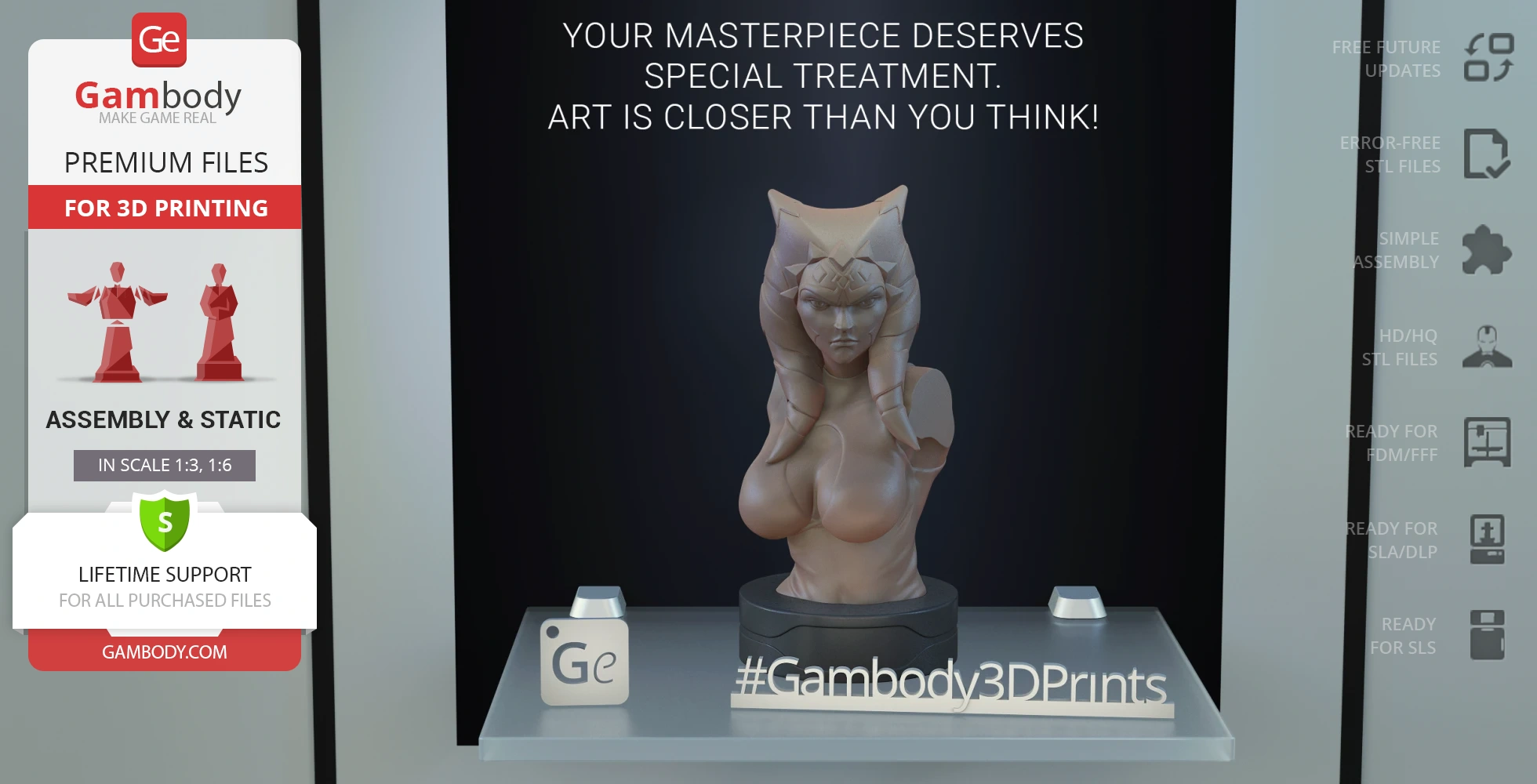 Ahsoka Tano 3D bust on display, designed for 3D printing by Gambody.